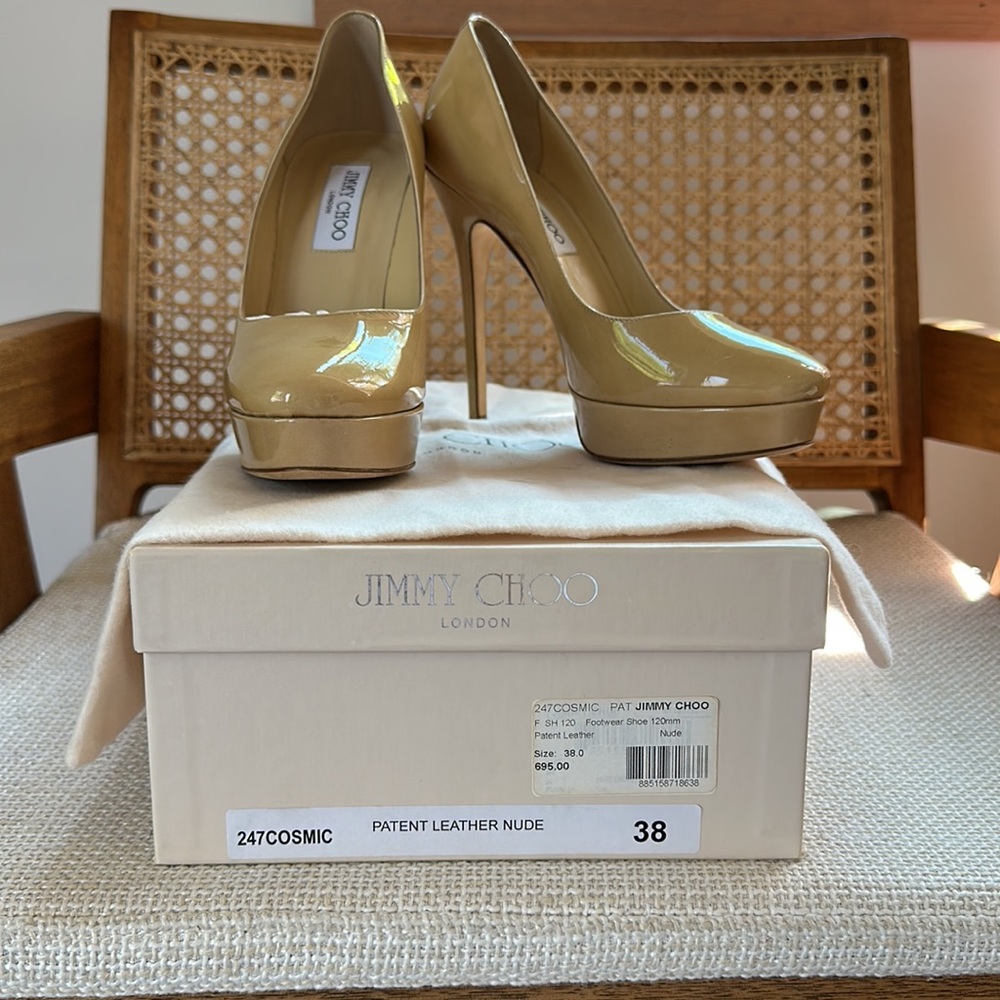 Jimmy Choo Patent Leather Pumps Nude 120mm